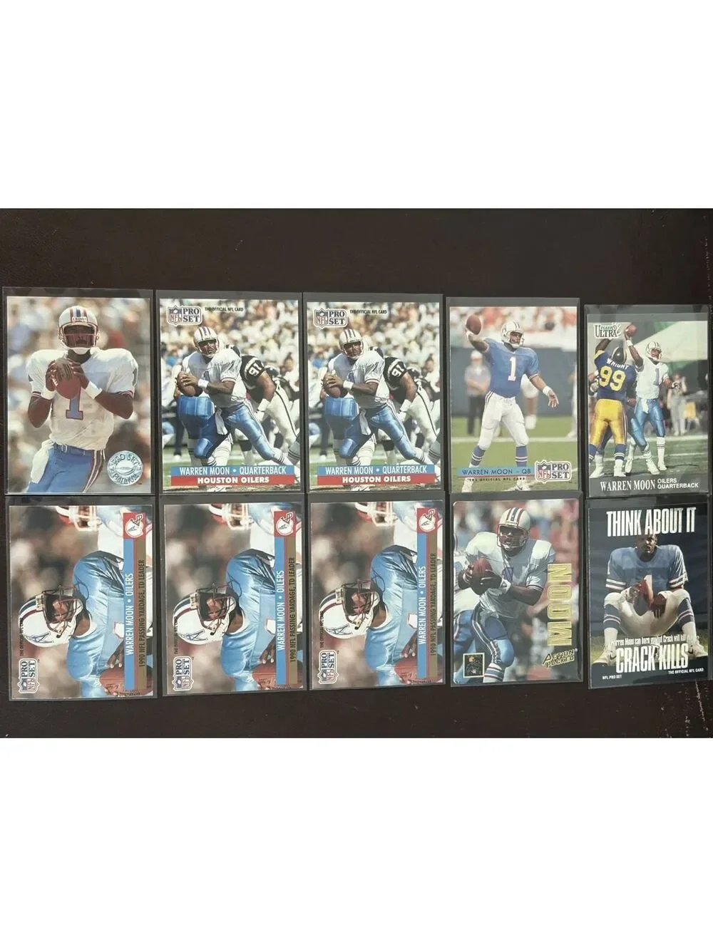 HOF ALL PRO QB WARREN MOON VINTAGE COLLECTION PANINI/PRO SET/FLEER 22 CARD LOT